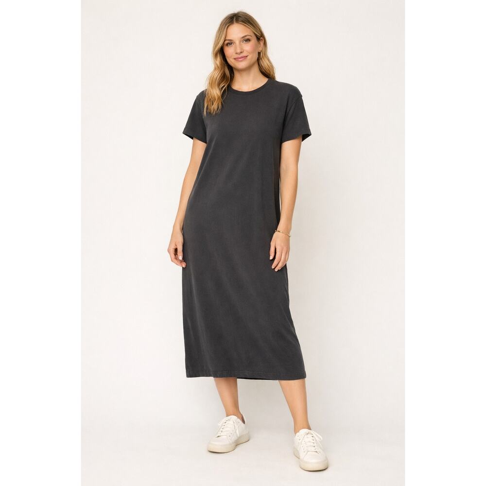 The Great Cotton T-Shirt Midi Dress Charcoal Gray Short Sleeve Womens Sz Small